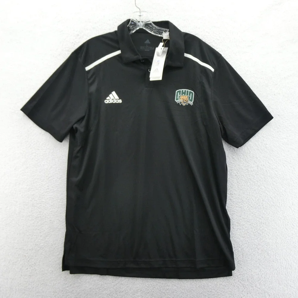 Adidas Shirt Mens Large‎ Ohio Bobcats NCAA Polo Black Aeroready Short Sleeve